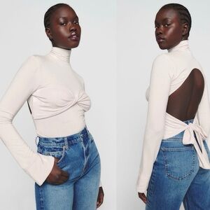 REFORMATION Zaire Open-back Stretch-tencel Lyocell Turtleneck Top